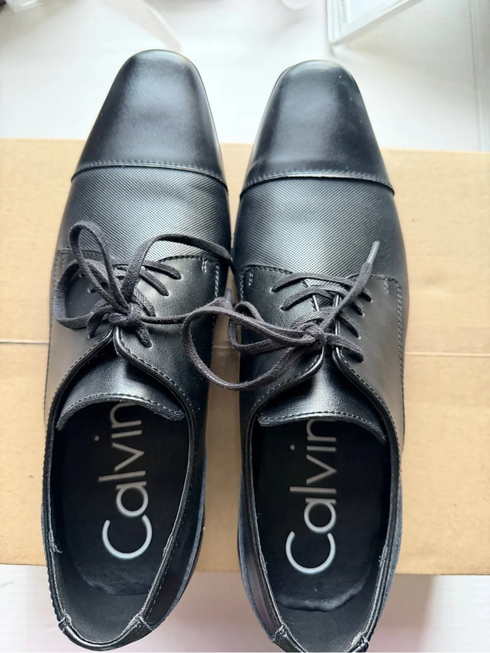 Men's Calvin Klein Leather Bram Oxford Black Lace Up Square Cap-Toe Shoes 9
